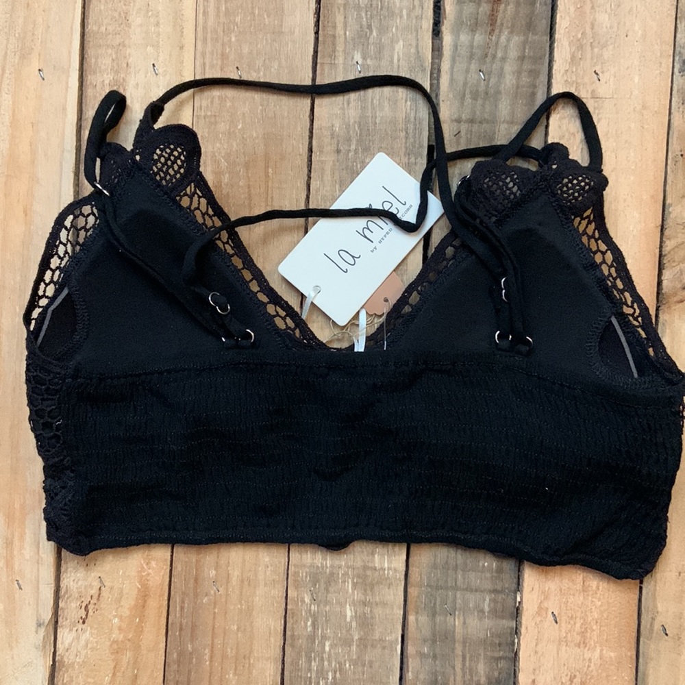 Black Crochet Bralette Elastic Back NWT by La Miel - Picture 2 of 7